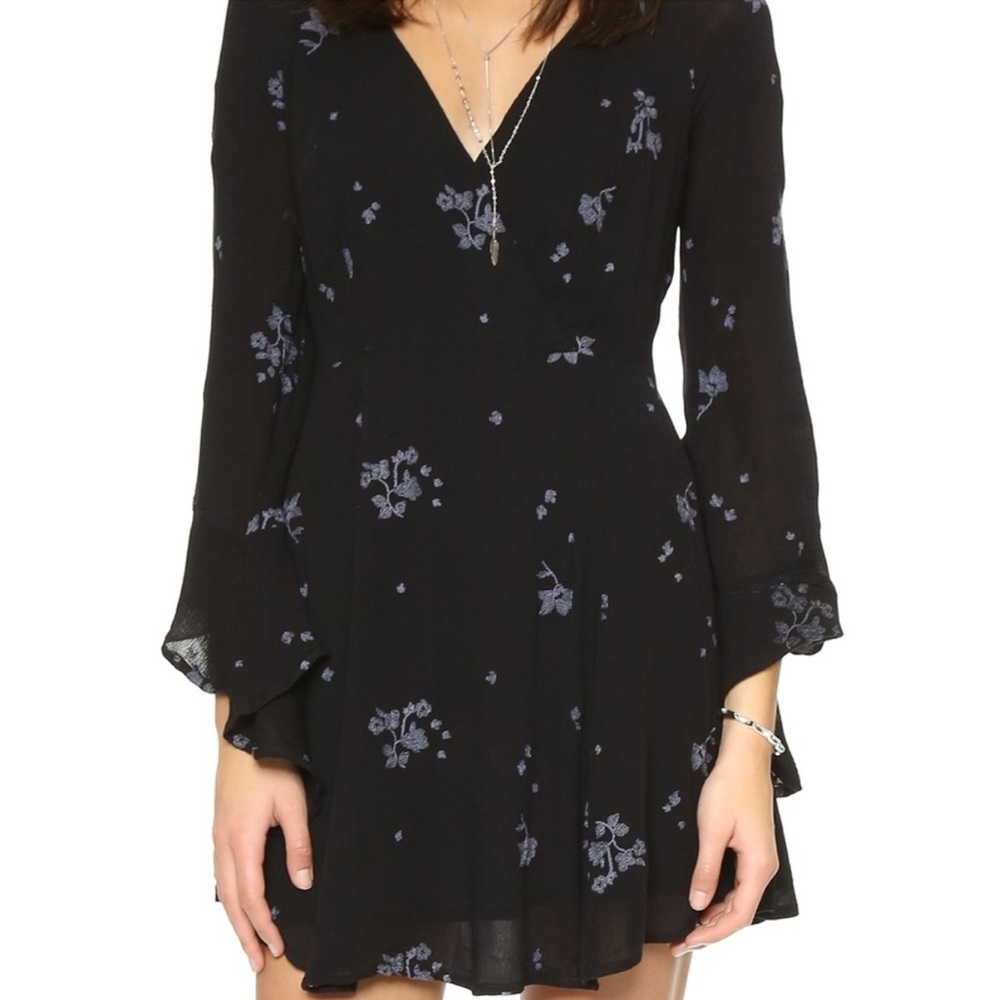 Free People Jasmine Embroidered Floral Black Dress Size 8